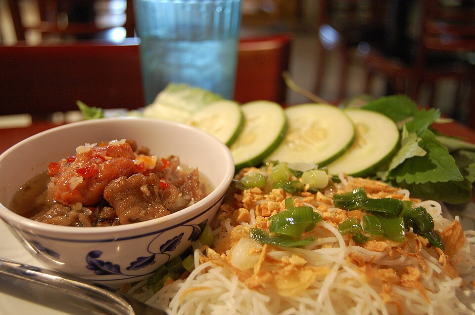 Bun cha: grilled pork with rice noodles and herbs